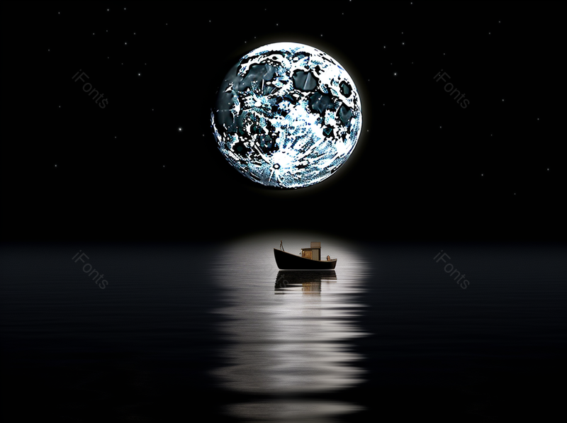 小船在月亮倒影下行驶,高清,摄影图,摄影图片,图片大全,摄影图免费下载